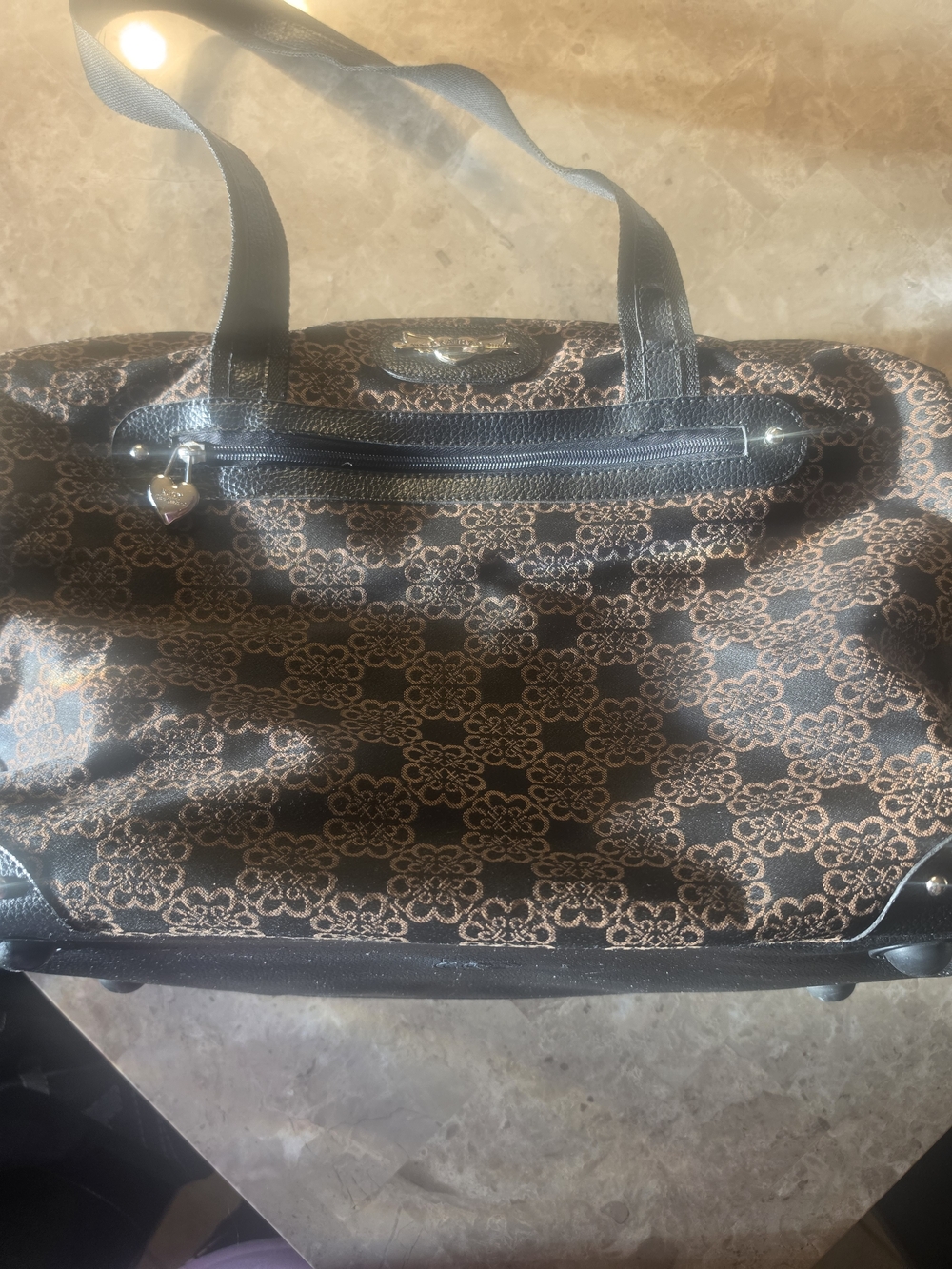 Kathy Van Zeeland Brown Monogram Travel Tote with Black Trim